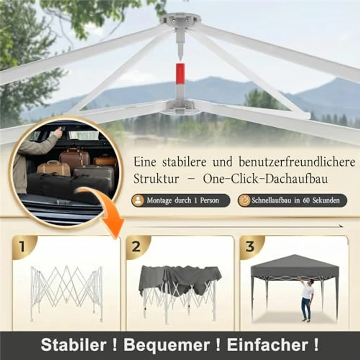 JUMMICO Pop Up Faltpavillon 3x6 Pavillon mit Netzfenstern zur Belüftung, UV-Schutz 50+, mit 4 Seitenwänden, wasserdicht stabil Winterfest，Faltbar Partyzelt Gartenzelt Gartenpavillon, Grau – Bild 3