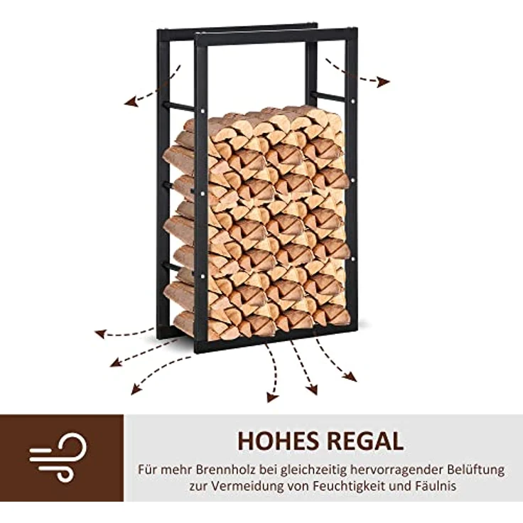 HOMCOM Kaminholzregal Kaminholzständer Kaminholzablage Kaminholzhalter 100kg, BxTxH:60x25x100 cm, (Stahl, 1-St, Schwarz) – Bild 5