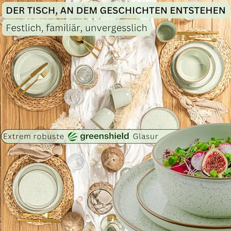 Sänger Rio Minze Tafelservice, 18-teilig, kratzfestes Steingut, rund, grün, für Essen & Trinken – Bild 3