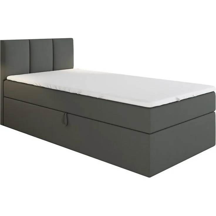 A&J MöbelLand GmbH Boxspringbett Einzelbett NASI mit Bettkasten, Topper und gepolstertem Kopfteil. (Boxspringbett mit Bettkasten und gepolstertem Kopfteil. Gratis Topper – nur jetzt erhältlich!, Kostenlose Lieferung! TOP ANGEBOT), Länge 208 cm Höhe 106 cm