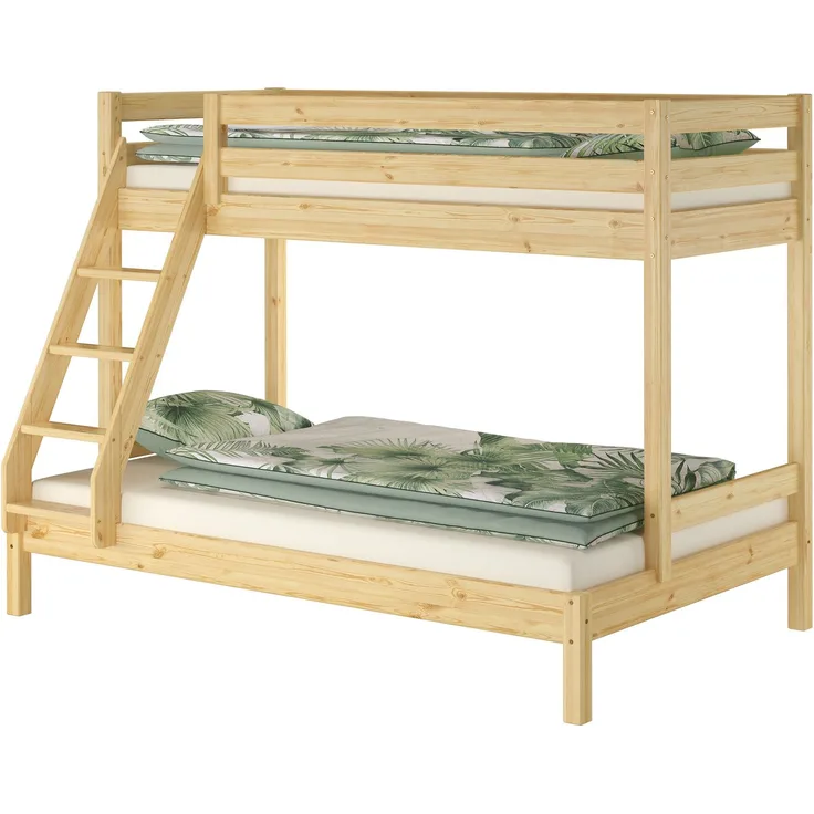 Doppel-Etagenbett 120x200 und 80x200 Erwachsenen-Stockbett Kiefer Massivholz natur V-60.18-08-12ohne Zubehör
