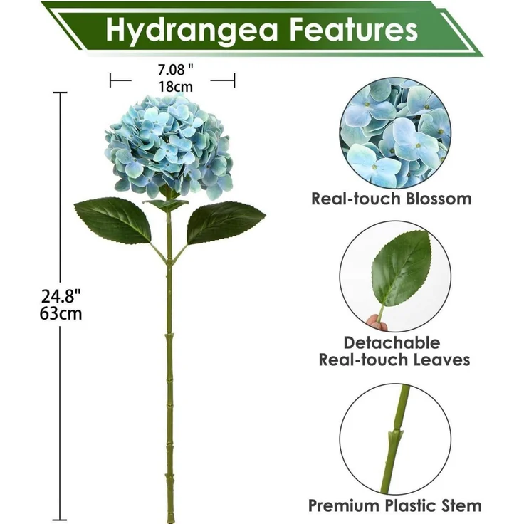 Künstliche Hortensie Blumen Real-Touch Kunstblumen Hydrangea Deko 2 Stück blaue – Bild 2