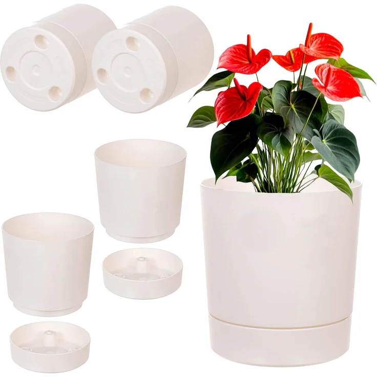 KADAX Blumentopf mit Untersetzer AURA 200, recycelt, cremefarben, 2er-Pack – Bild 1
