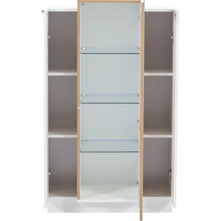 DESVIAE Vitrine mit LED-Beleuchtung und 3 Türen 74x120x40 cm Spanplatte Weiß/Natur – Bild 8
