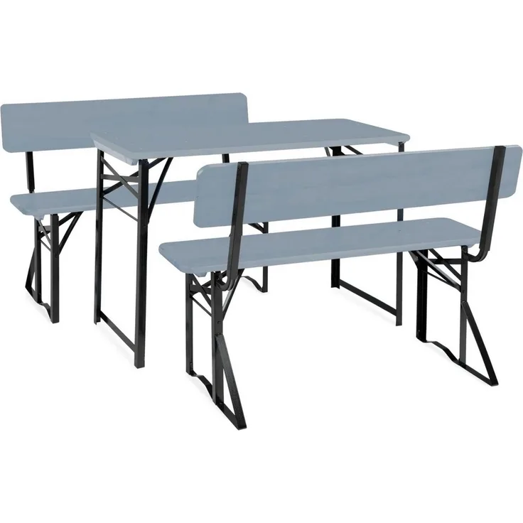 Stagecaptain 'Hirschgarten' Bierzeltgarnitur mit Lehne, Holz, 119 x 44,5 x 75,5 cm, 2x Bank, 1x Tisch, Grau