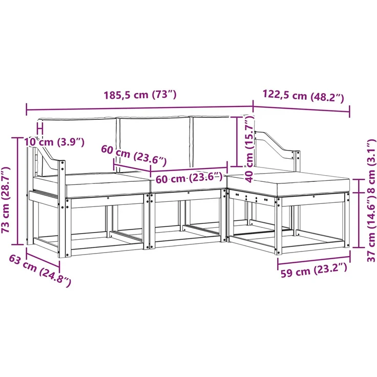 vidaXL Outdoor-Sofagarnitur 4 stk. Weiß und Creme 3387469 – Bild 8