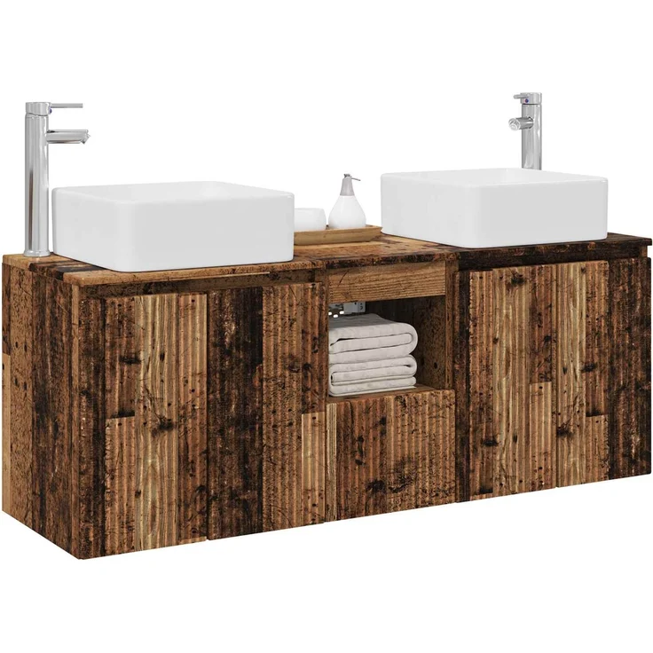 vidaXL Badezimmerschrank-Set 3 stk. Altholz 135 x 35 x 80 cm 3405665 – Bild 3
