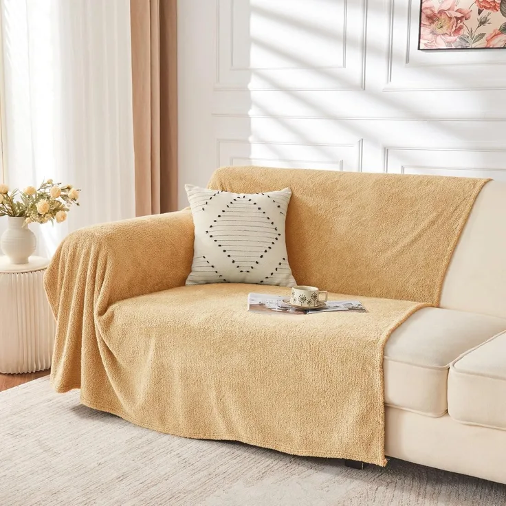 Kuscheldecke Sherpa Fleecedecke Wolldecke Sofa 18-beige 200 x 230cm