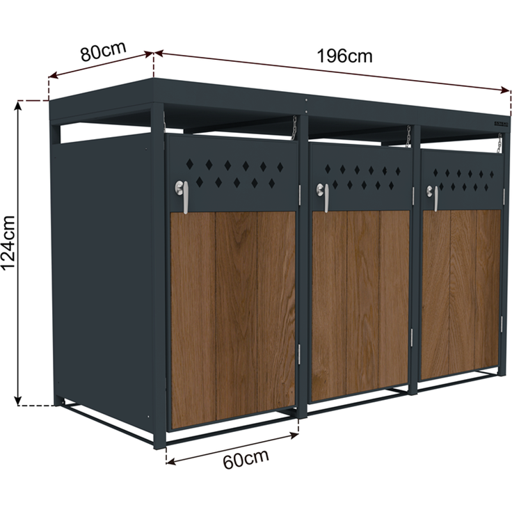 Mülltonnenbox Müllbox Mülltonnenverkleidung 3 Türen Box Pflanzdach Anthrazit – Bild 2