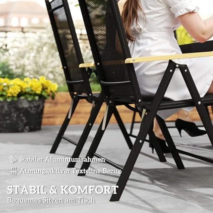Outsunny Garten-Essgruppe Sitzgruppe klappbar 7tlg. 1 Tisch+6 Stühle Gartenmöbel Set, (Balkonmöbel, 7-tlg, Balkonset), Schwarz 140L x 90B x 74H cm – Bild 5