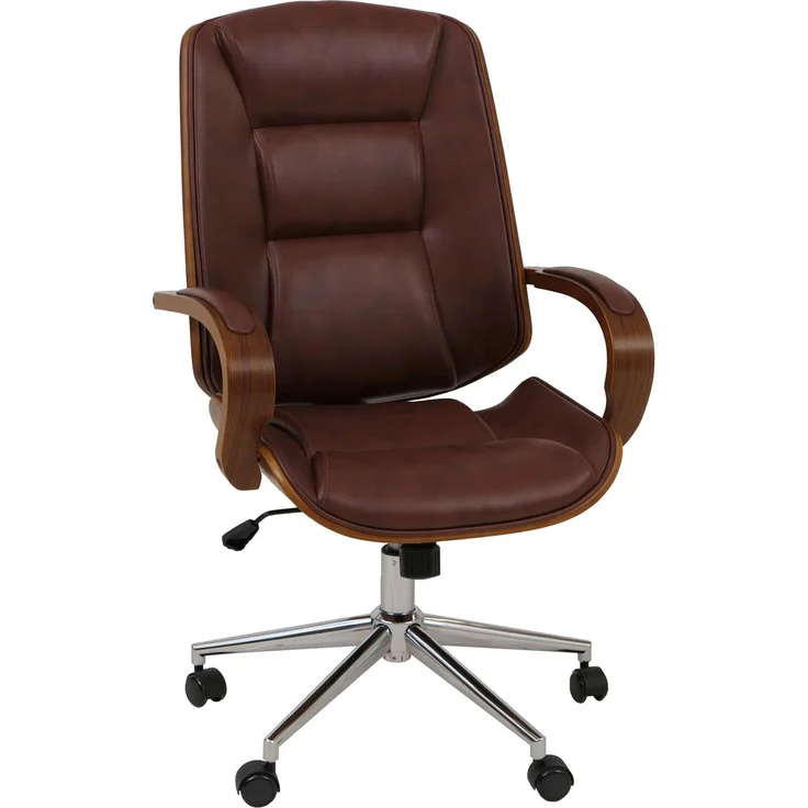 Bürostuhl HWC-O83, Drehstuhl Chefsessel, Kunstleder (280g/m²) Bugholz FSC®-zertifiziert Walnuss-Optik ~ rotbraun – Bild 9