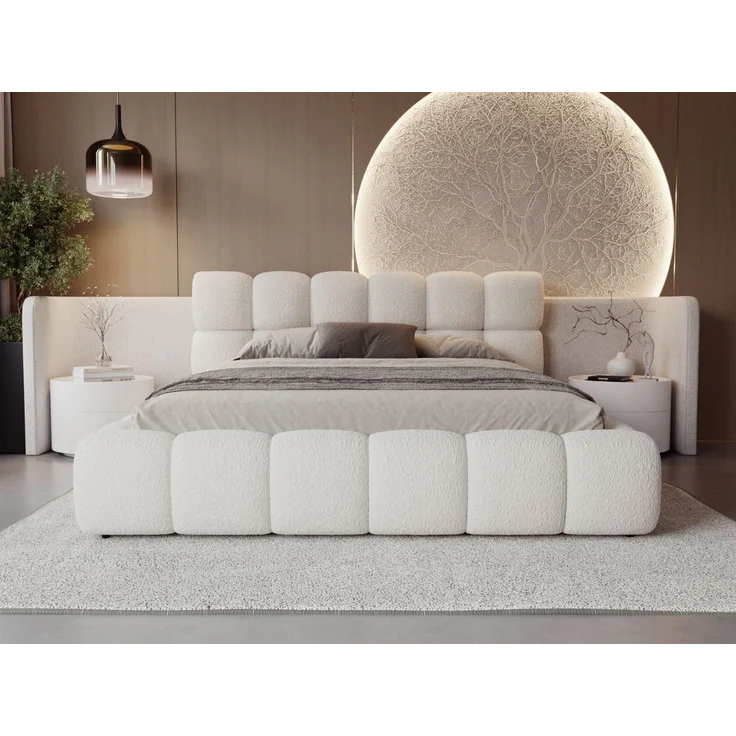 GRAINGOLD Modo Polsterbett 180x200, Doppelbett mit Kopfteil, groß Stauraum, Bouclé-Stoff, Beige – Bild 3