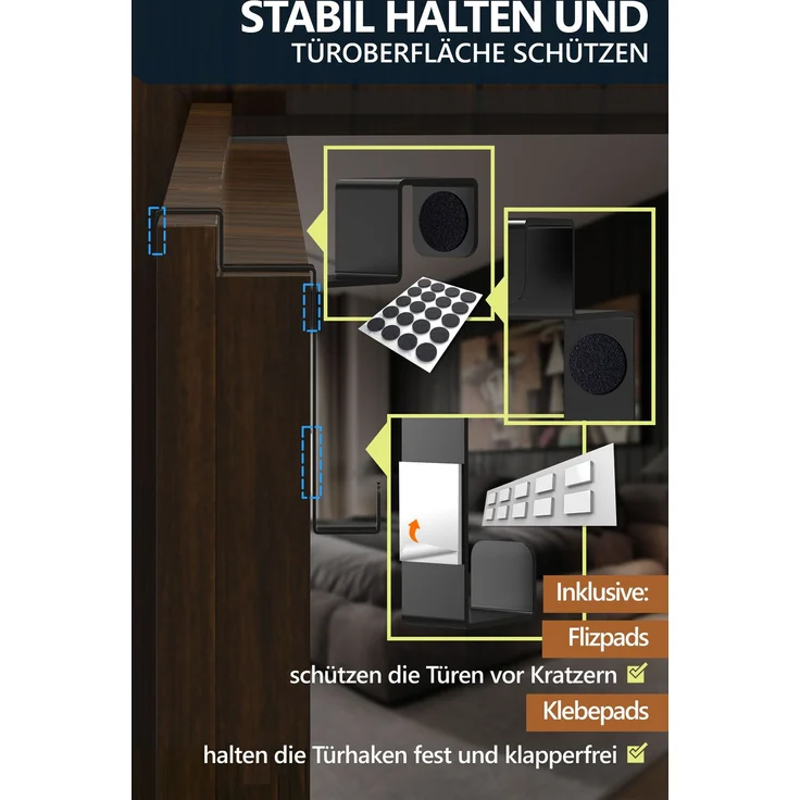 Aurelia Home flache Türhaken für Falztüren innen, 10er-Set, Edelstahl, Schwarz – bis 8 kg – Bild 5