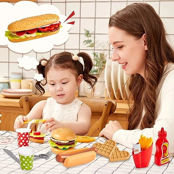 BUYGER Kinder Küchenspielzeug Lebensmittel Spielzeug Küche Hamburger Set Pädagogisches Rollenspiele Geschenk für Jungen Mädchen – Bild 6
