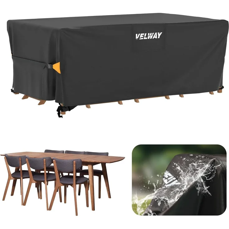 Velway Abdeckung für Gartenmöbel Wasserdicht - 180 x 120 x 74 cm Rechteckig Schutzhülle Winddicht Loungemöbel Abdeckung Abdeckhauben für Gartentische Sitzgruppe Terrassenmöbel Schwarz – Bild 1