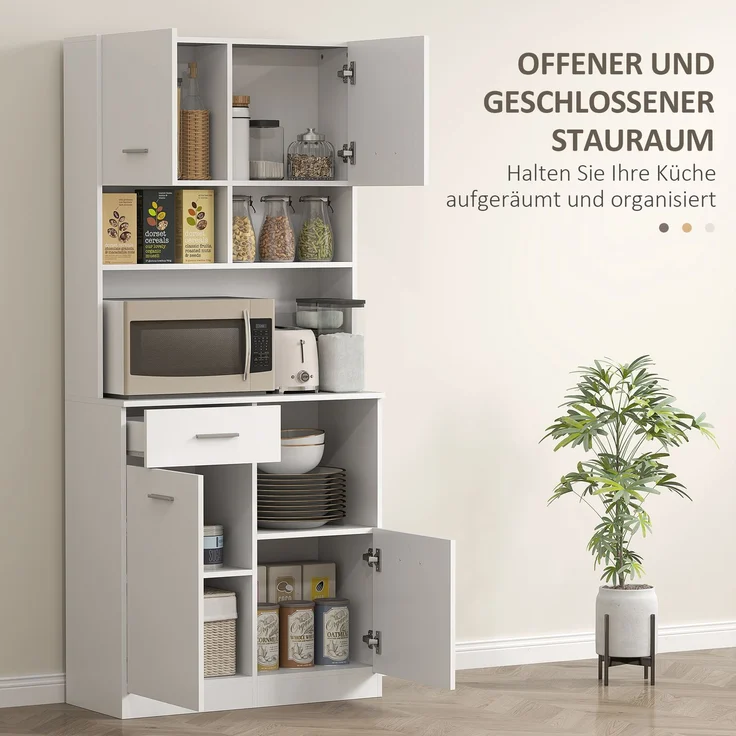 Küchenschrank, Buffet mit Schublade, Soft-Close Türen, 80 x 35 x 180 cm, Weiß--Weiß--180x35x80cm--YOUDENOVA – Bild 6