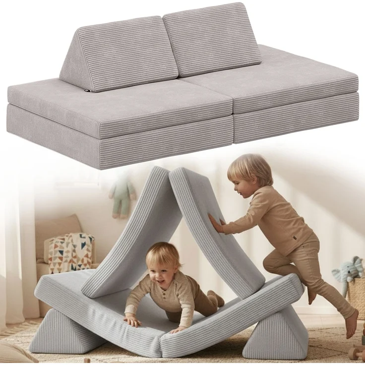 Bellabino 'Nile' Spielsofa, 4-tlg, Cord, grau, faltbare Kindercouch, abnehmbarer & waschbarer Bezug, Kindersofa aus Schaumstoff, Oeko-Tex zertifiziert – Bild 1