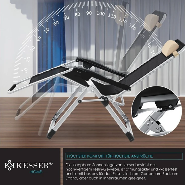 KESSER® Sonnenliege, Liegestuhl, Klappbar, Mit Getränkehalter, Beige – Bild 2