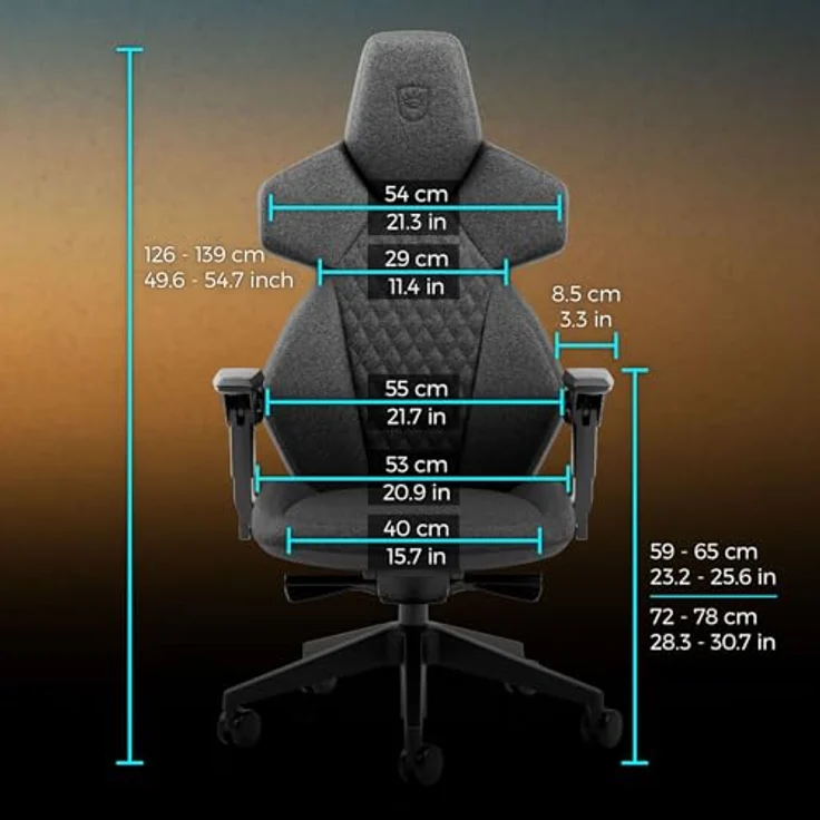 noblechairs DAWN TX Gaming Stuhl - ergonomisch, grauer Stoffbezug, Synchronmechanik, klappbare und höhenverstellbare Armlehnen, Universalrollen – Bild 6
