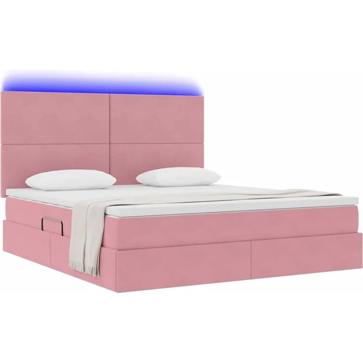 vidaXL LED-Speicherbett mit Matratze Rosa 160 x 200 cm Samt 3372620 – Bild 3