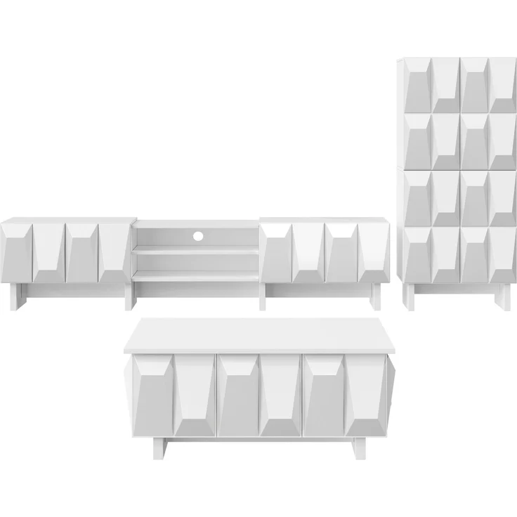 EINHOM Wohnzimmermöbel Set mit 3D-Front, Couchtisch, TV-Lowboard und Sideboard, Modernes Möbel-Set aus PB, Geometrisches Design – Bild 6