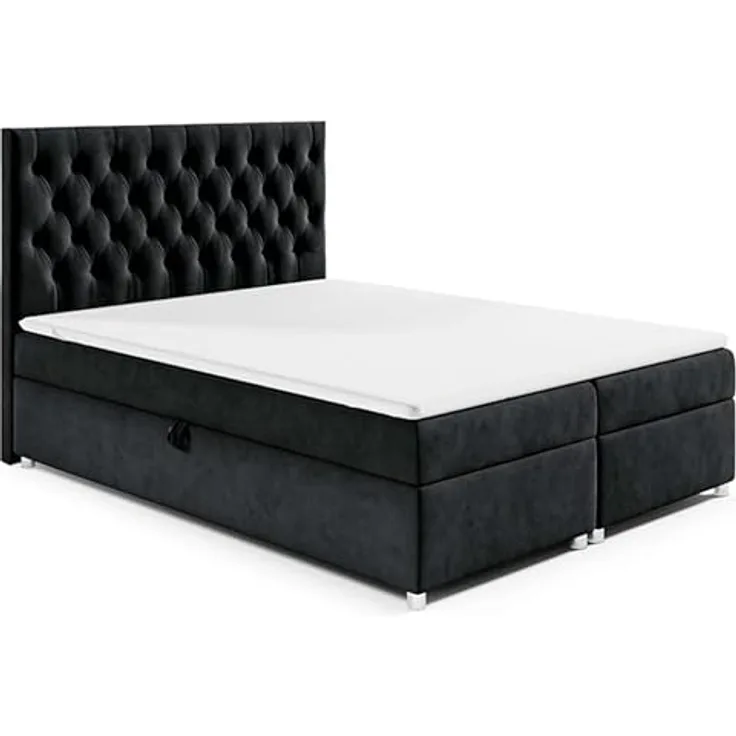 Best For Home Boxbett Trinity K-14, Schwarz, Textil, Größe 200x200 cm, Boxspringbett mit Bettkasten, Höhe ca. 18 cm