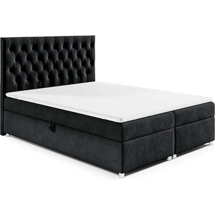 Best For Home Boxbett Trinity K-14, Schwarz, Textil, Größe 200x200 cm, Boxspringbett mit Bettkasten, Höhe ca. 18 cm – Bild 1
