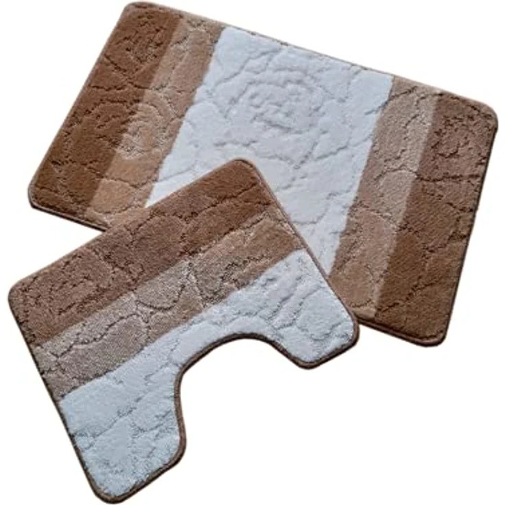 oKu-Tex Badematte Badgarnitur 2-teilig mit Ausschnitt, weich & rutschfest, fußbodenheizungsgeeignet, strapazierfähig, Polypropylen, WC-Vorleger Set mit Ausschnitt, weicher Flor, waschbar, flauschig – Bild 2
