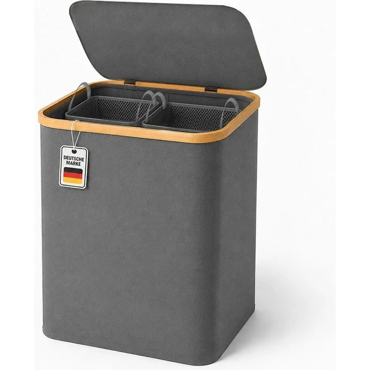 Roxlin Wäschekorb Wäschekorb 150L faltbar mit Deckel, wasserdicht, 2 Taschen