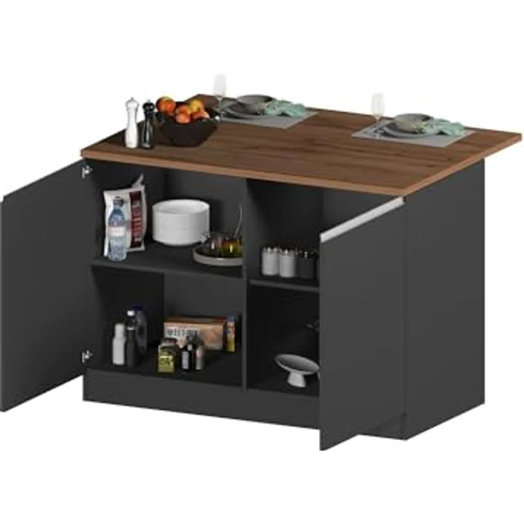 Dmora - Kücheninsel Emmanuel, Mehrzweckschrank, Küchenzeile Schrank, Zusätzlicher Tisch, 100% Made in Italy, 125 x 90 x 90 cm, Anthrazit und Eiche – Bild 10