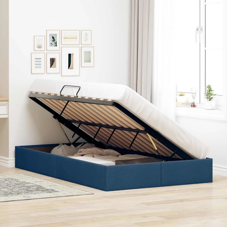 vidaXL Ottoman Bettgestell mit Speicher Blau 120 x 200 cm Stoff 3442819 – Bild 4