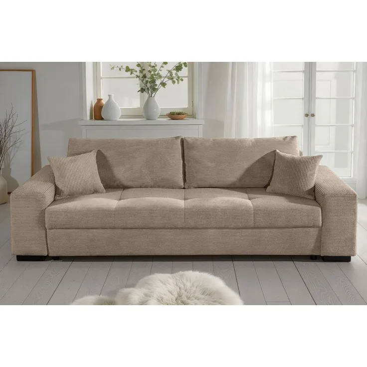COLLECTION AB Schlafsofa Kreta, B: 248 cm, Liegefl. 137x195 cm, Bettfunktion, Bettkasten & 2 Zierkissen, optional mit Topper