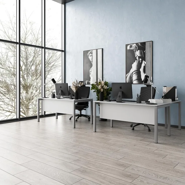 Furni24 Schreibtisch Tetra 160 cm grau Winkelschreibtisch Homeoffice Seminartisch Anbautisch rechts o. Links montierbar