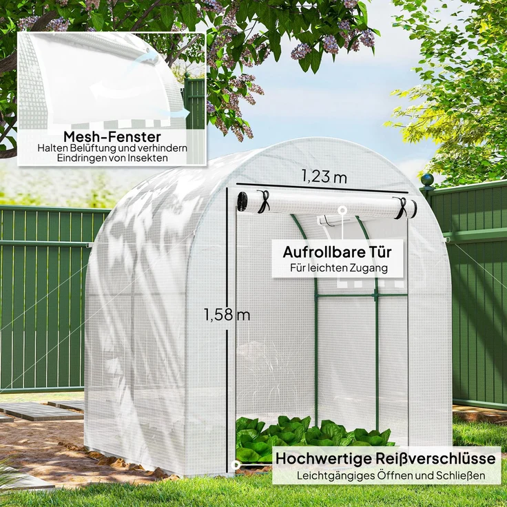 Outsunny Folientunnel, Stahl, Kunststoff, Weiß, 180L x 180B x 200H cm – Bild 6