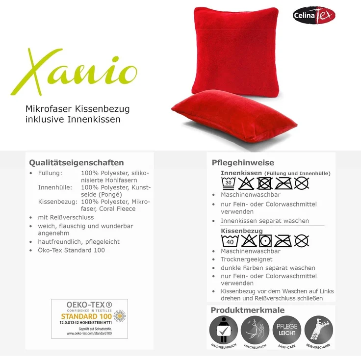 CelinaTex Dekokissen Xanio Deko Kissen Zierkissen Kopfkissen Sofa Fleece 40x60cm bordeaux, anschmiegsam,bügelfrei,flauschig,kuschelweich,leicht beziehbar – Bild 8