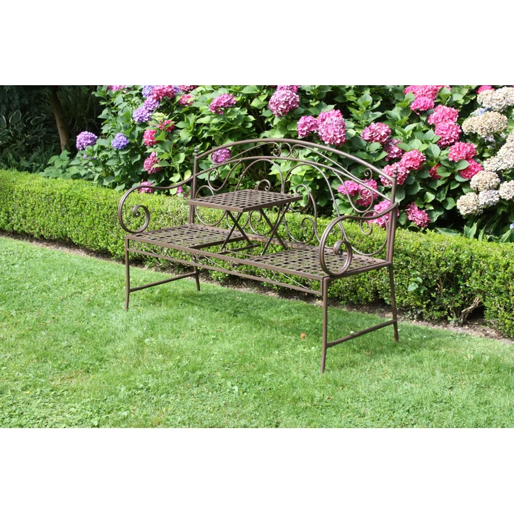Gartenbank SABINE hochklappbarer Tisch - 147cm Breit, Stahl, Braun, 147 x 53 x 94,5 cm | Terrassenbank Wetterfest Sitzbank Outdoor Bank – Bild 2