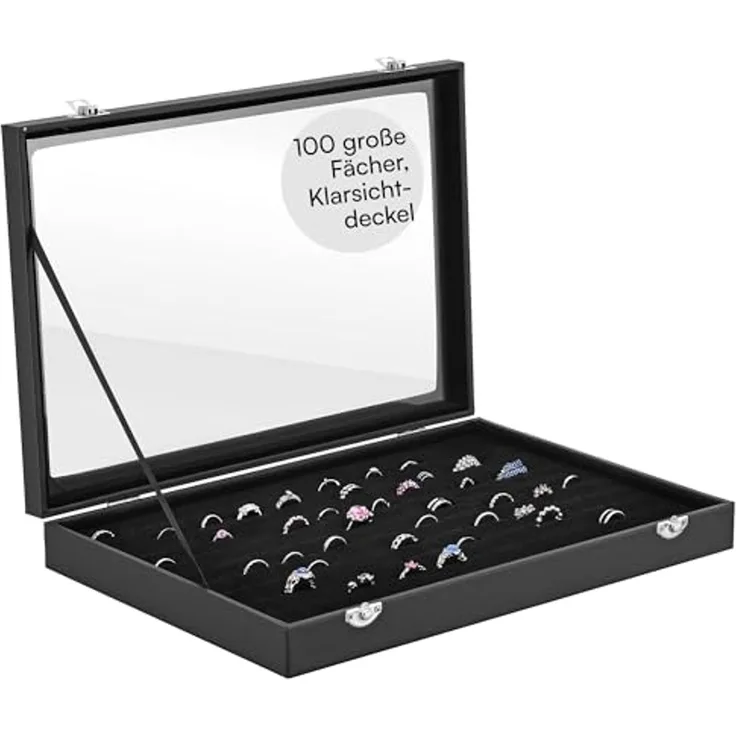 H&S Schmuckständer H&S Schmuckaufbewahrung & Ringhalter Schmuckkasten Schmuck Organizer, Schmuckschatulle groß - Ring Ohrring Aufbewahrung mit Deckel
