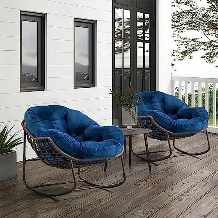 Ball & Cast Schaukelstuhl Outdoor, Rocking Chair mit Gepolstertem Kissen, Relaxsessel Schwingsessel für Garten, Balkon & Terrasse, Marineblau – Bild 3