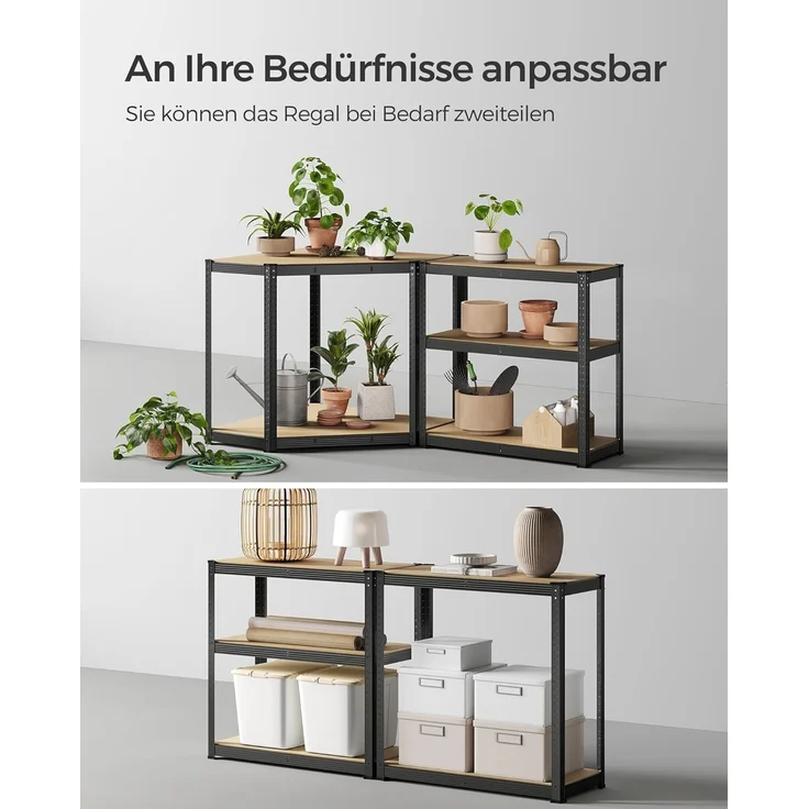 SONGMICS Eckregal-Set 5 Ebenen, Schwerlastregal, Metall, Lagerregal für Garage, Abstellraum, Kellerregal, bis 2625 kg belastbar, tintenschwarz-naturbeige GLR070B03 – Bild 8