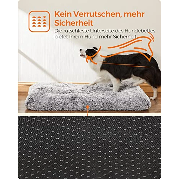 Feandrea Hundebett, Hundekissen, Flauschige Hundematte, Langer Plüsch, 110x73 cm, weiche Polsterung, waschbar, multifunktional, Ombré-Grau PGW203G01 – Bild 7
