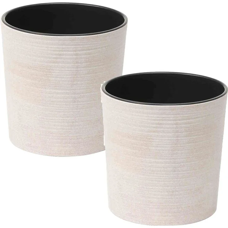 Pflanzgefäß LOCON 2er-Set Ø 30 × 30,5 cm weiß – modernes Rillendesign mit bis zu 40 % Holzfaseranteil, inkl. schwarzem Einsatz, SIENA GARDEN 844_05