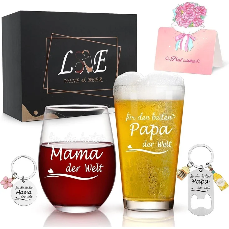 Joymaking Weinglas und Bierglas Set - Personalisiertes Geschenk Eltern Muttertag – Bild 1
