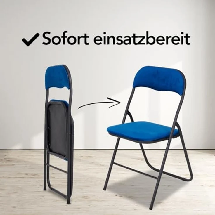 Brixy Klappstühle - 2er Set - Klappstühle - Samt - Esstisch Stühle - Klappstühle - 43 x 47 x 80 cm - Stühle - Blau – Bild 3