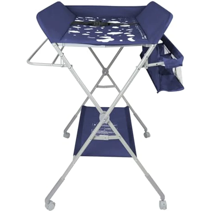 Baby Klappbarer Wickeltisch，Mobiler Wickeltisch mit Rollen und Wickelauflage,Wasserdicht und Höhenverstellbar，Baby Wickelkombi mit Ablagefächern-80 * 58 * 90 cm-Marineblau – Bild 10