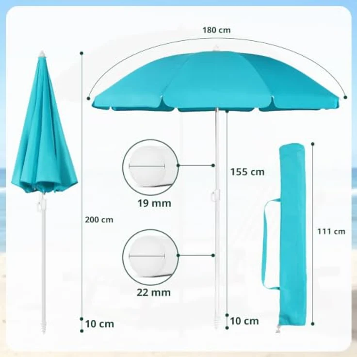 SUNULA Sonnenschirm 160 cm, Balkonschirm knickbar mit Bodenhülse & Schutzhülle, höhenverstellbar, neigbar, UV-Schutz 50+, Farbe Weiß mit silbernem Mast – Bild 7