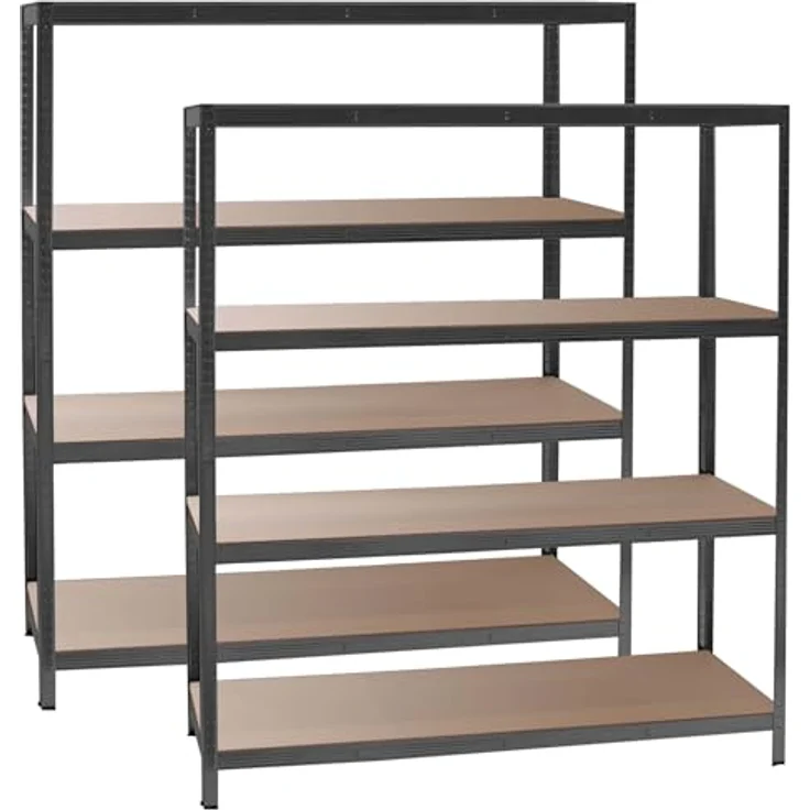 Wiltec Set 2X Schwerlastregal 160 x 60 x 180 cm, 175kg/Ablage, Steckregal schwarz aus Stahl, Lastenregal mit 4 Ablagen, Werkstattregal – Bild 2