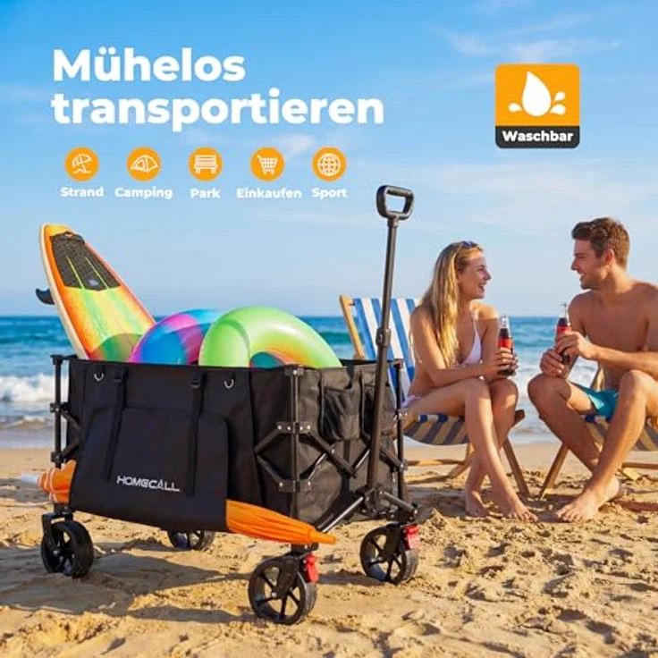 HOMECALL All-Terrain Bollerwagen 200L XXL-Volumen, klappbar mit Kühltasche, 200 kg Tragkraft, für Einkaufen, Camping und Garten – Bild 8