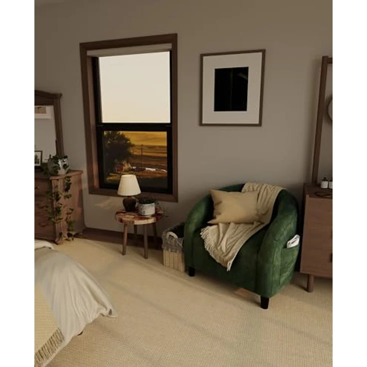 GarveeHome Sessel Wohnzimmer Loungesessel Relaxsessel, Lesesessel mit Leinenoptik, Polstersessel für Schlafzimmer，Akzentstuhl mit Samtstoff (Grün) – Bild 2