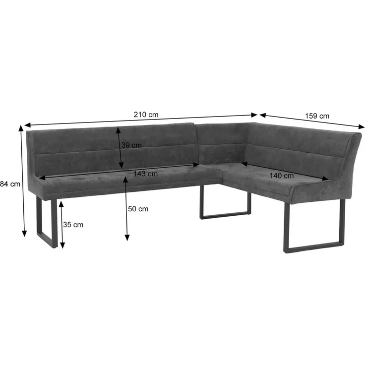 Eckbank HWC-O81, Esszimmerbank Bank, Öko-Tex (310g/m²) Chenille Stoff/Textil Metall 210x159 cm ~ senfgelb – Bild 3