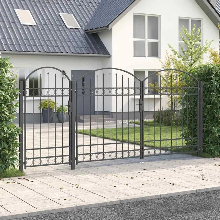 vidaXL Gartentor mit gewölbtem Oberteil Assen Grau 400 x 125 cm Stahl 42008956